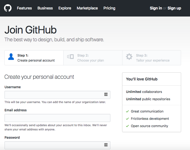 GitHub Sign Up Screenshot
